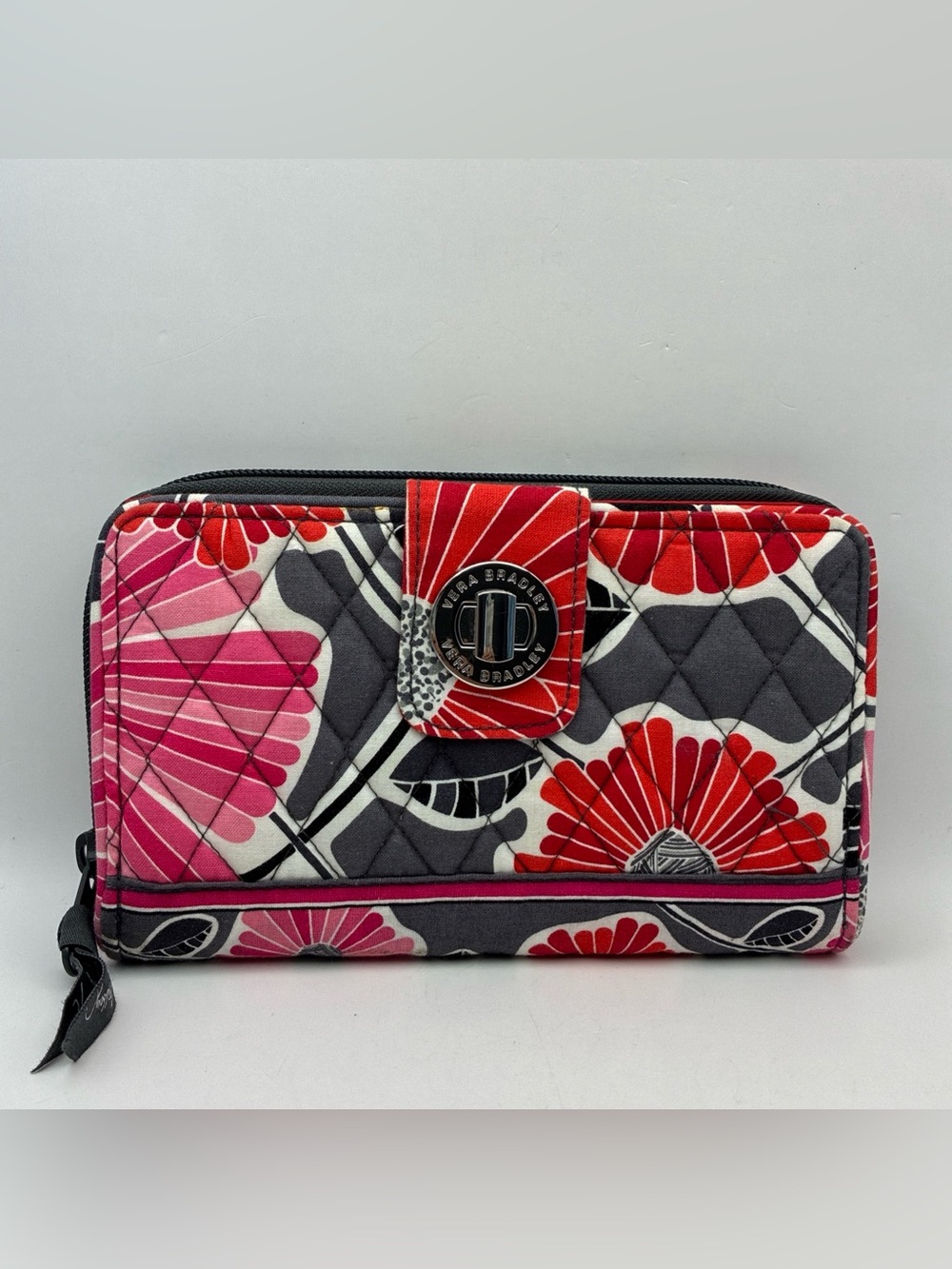 Vera Bradley Quilted Zip Wallet in Pink, Red & Gray Floral